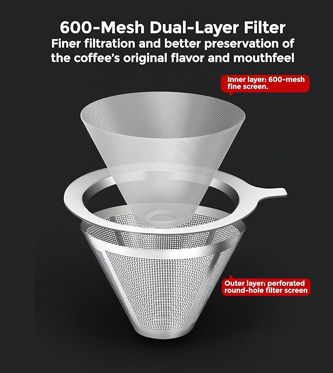 AGOGO Pour Over Coffee Maker Glass - 6/8/10 Cup Barista Kit with 304 Stainless Filter for Home, Office, Camping, Cafes - Easy Clean Coffee Dripper Set (Rag&Brush Included) (8 Cup/28 oz-Diamond Shape)