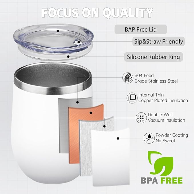 12oz/6 Pack Stainless Steel Wine Tumbler with Lid and Straw, Double Wall Vacuum Insulated Wine Tumbler Glasses, Stemless Travel Mugs for Hot and Cold Drinks, Coffee, Wine, Cocktails （Mix Color-2）