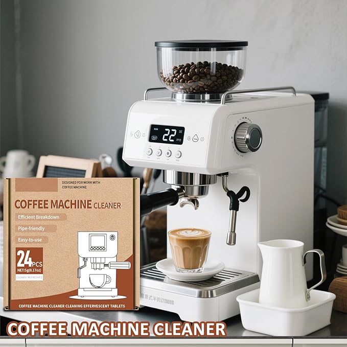 HI FINE CARE Coffee Machine Cleaner Tablets, Powerful Descaling & Deodorizing for All Coffee Makers, Espresso Machines & Single-Serve Devices, 24 Pack Effervescent Cleaning Tablets, 0.17 oz