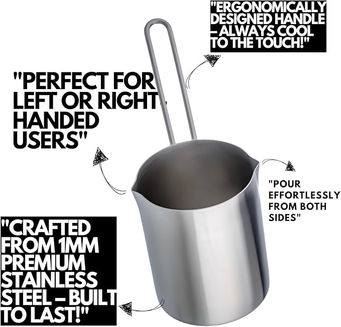 Turkish Coffee Pot Stainless Steel Cezve 16.90 fl oz – Small Milk Warmer Briki for Stove – Coffee Boiler & Arabic Greek Coffee Maker – Heat Resistant Handle