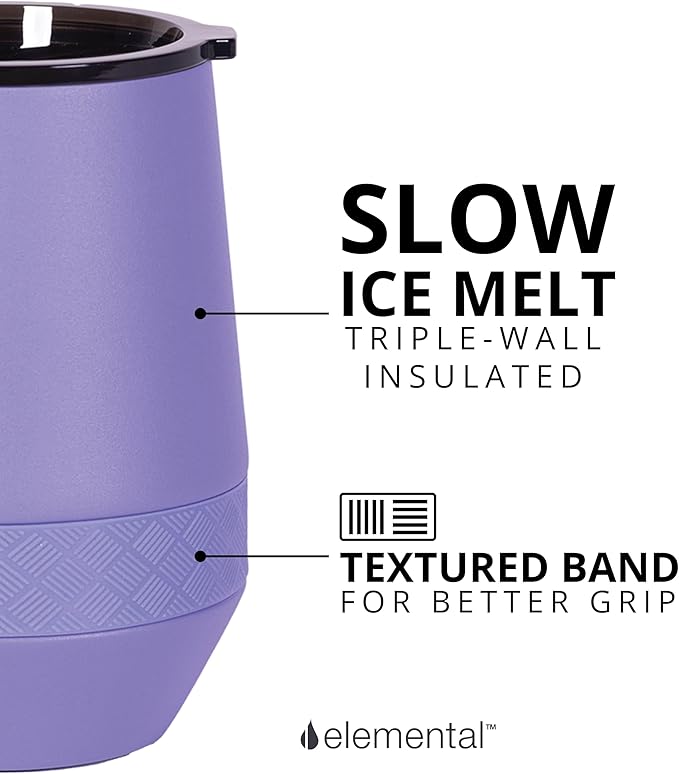 Elemental Recess Wine Tumbler - Triple Wall Insulated Stainless Steel Coffee Mug for Hot & Cold Drinks - Portable Cup with Shatterproof Sip Lid for Camping, Outdoor & Travel - 10oz - Lavender