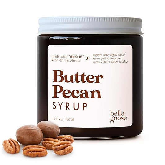 Bella Goose Butter Pecan Coffee Syrup Jar (16oz) - Homemade Pure Cane Sugar Syrup for Lattes, Matcha, Desserts - Clean Ingredient - No Artificial Flavors - Syrups for Coffee Drinks