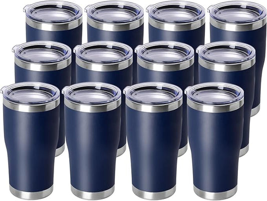 DOMICARE 20oz Tumbler with Lid Stainless Steel Tumblers Bulk, Double Wall Vacuum Insulated Coffee Travel Mug Powder Coated Tumbler, 12 Count (Pack of 1) Navy