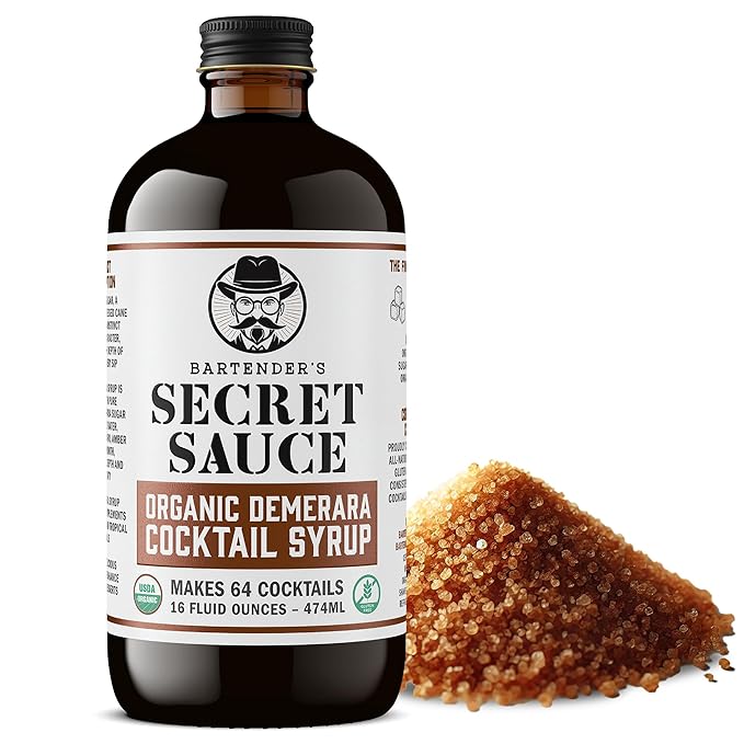 Bartender’s Secret Sauce USDA Organic Demerara Syrup – 16oz Bottle – Handcrafted, Gluten-Free Cocktail Syrup – Makes 64 Drinks – Great for Old Fashioneds, Tiki & Coffee Drinks