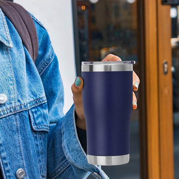 DOMICARE 20oz Tumbler with Lid Stainless Steel Tumblers Bulk, Double Wall Vacuum Insulated Coffee Travel Mug Powder Coated Tumbler, 1 Count (Pack of 1) Navy