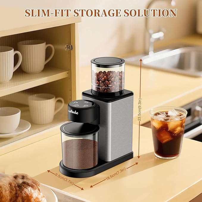 Wancle Conical Burr Electric Coffee Grinder with Touchscreen Coffee Bean Grinder - Precision Timer, 25 Grind Settings, Anti-Static, Stainless Steel, Easy to Clean