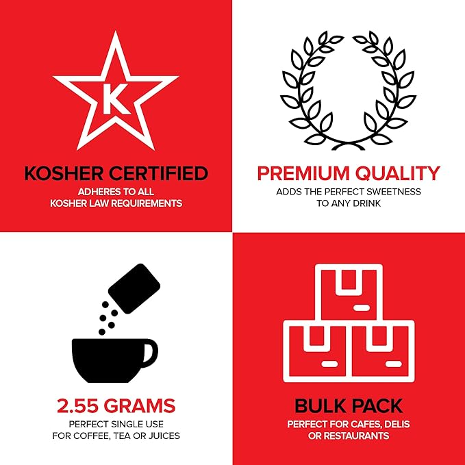 Bulk Sugar Packets, 500 Count - Individual Servings of White Sugar Packets for Coffee and Tea, Granulated Sugar Packs Great for Restaurants, Coffee Shops, Offices, Schools, and More