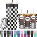 Universal Iced Coffee Sleeve - Insulated Double Wall Reusable Stainless Steel Holder Sleeves Insulator for Cold Drinks Fits Small Medium Large To Go Cups Gifts for Men Women Him Her (Black Checkered)