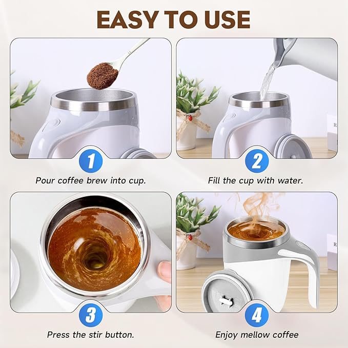 Automatic Magnetic Stirring Coffee Mug, Magnetic Stirring Cup Rotating Home Office Travel Mixing Cups,Stainless Steel Self Mixing Mug for Coffee/Milk/Tea/Hot Chocolat (Coffee-Rechargeable)