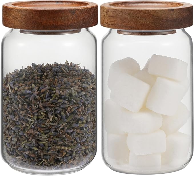 Small Glass Jar with Lids Mini Glass Bottle Glass Storage Canister Borosilicate Glass Containers for Spice Ground Nut Pasta Sugar Candy Tea (6.7oz（200ml)-2 PACK