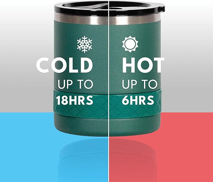 Elemental Recess Lowball Tumbler, 10oz Triple Wall Stainless Steel Cup with Non-Shattered Tritan Lid, Insulated Whiskey Glass, Insulated Coffee Tumbler Mug for Hot & Cold Drinks - Forest Green