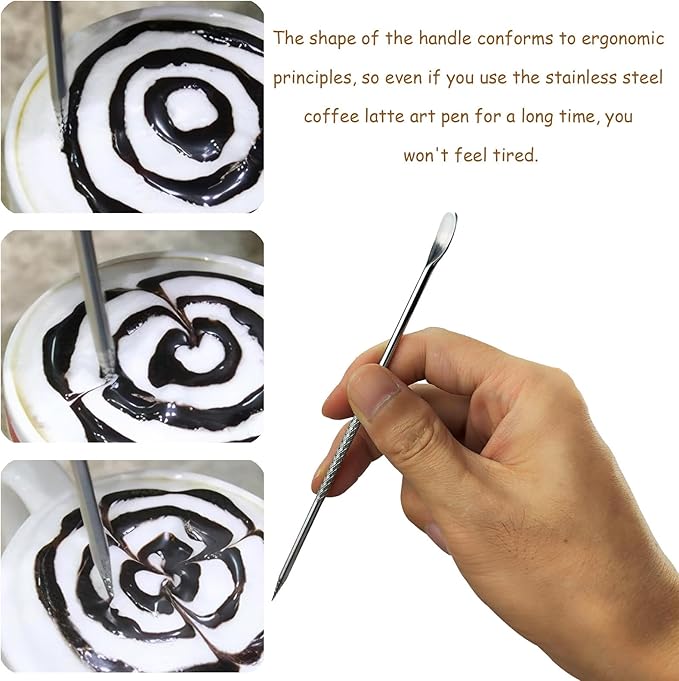 Latte Art Pen Cinnamon Pen for Coffee,Barista Espresso Coffee Latte Art Tools Accessories for Coffee Bar Barista Make Creative Coffee Designs Decors,Stainless Steel Silver