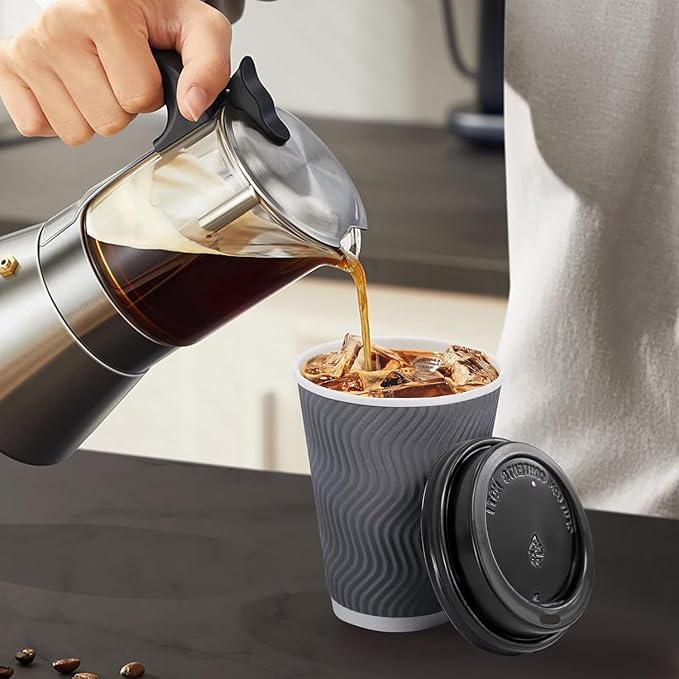 500 Pack Coffee Cups with Lids 16oz, Disposable Insulated Ripple Wall To Go Paper Coffee Cups for Hot/Cold Drinks Office Home Shop Event (Grey)