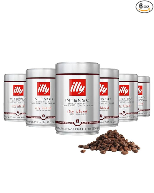 Illy Whole Bean Coffee, Intenso Bold Roast - Bold & Flavorful - 100% Arabica - Whole Beans - Pressurized Packaging Sealed for Freshness - 8.8oz can (Pack of 6)