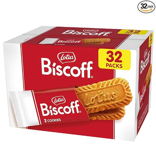 Biscof Premium Belgian Shortbread Cookies – Caramelized Cinnamon Flavor – Tea & Coffee Snack, Ice Cream Topping, Party Treat, Office Snack, Holiday Gift – 32 Packs (2 Cookies Each)