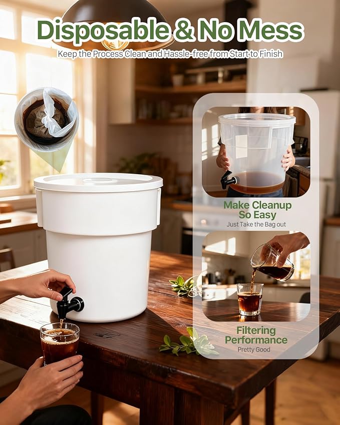 Grasseed Cold Brew Filter Bags for Toddy Commercial Coffee Makers, Commercial Cold Brew Bag with Straps Fits 5 Gallon System, 20" x 20", 25Pack