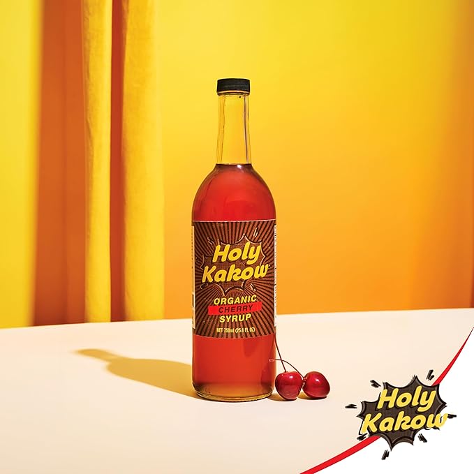 Holy Kakow Cafe Organic Cherry Syrup - Cherry Syrup, Coffee Syrup, Organic Syrup for Coffee, Cherry Syrup for Coffee, Add to Latte, Cocktail and Shake, Real Food Ingredients, Specific Flavor - 750ml