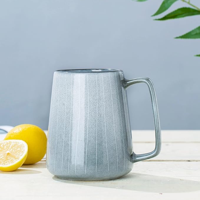Large Ceramics Coffee mugs, 24 oz Extra Large Tea and Coffee Cup, Big Handle Coffee Mugs for Office and Home, Microwave and Diahwasher Safe. (24 oz grey line)