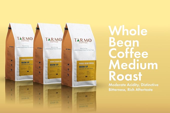 TARMO - WARM UP | Low Acid 100% ROBUSTA Whole Bean Coffee | Specialty Vietnamese Coffee | Single Origin Medium Roast Coffee Beans | 35.5 Oz Bag