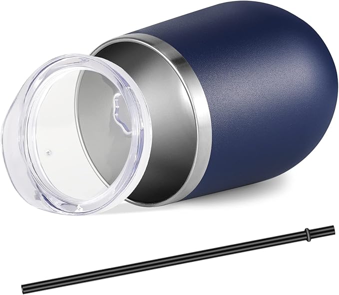 VEGOND Wine Tumblers Bulk 6 Pack, 12oz Stainless Steel Stemless Wine Glass with Lids and Straws, Double Wall Vacuum Insulated Tumbler Cup, Coffee Mug for Cold Hot Drinks