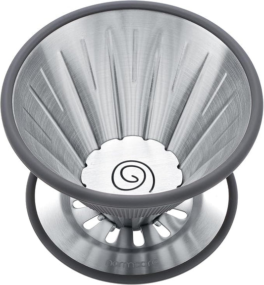 Normcore 2-in-1 Pour Over Coffee Dripper, 1-4 Cups Metal Coffee Dripper, Use V60 and Wave Filter Paper Coffee Maker, 304 Stainless Steel, Silver