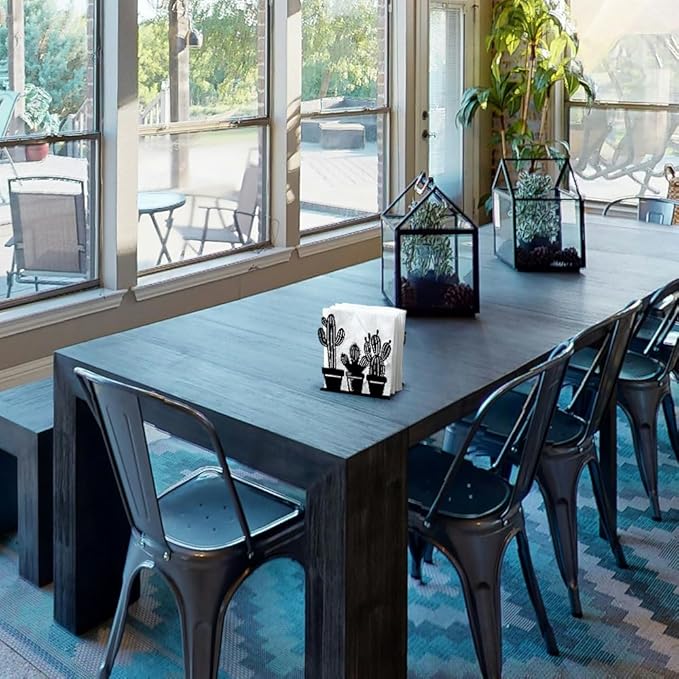 Cactus Decorative Black Metal Napkin Holder for Table, 4.9" x 4.9" x 1.9" Standing Napkin Holder for Home Kitchen Restaurant Picnic Party Coffee Bar Dining Room