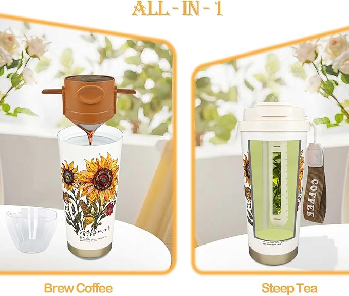 ZK&HX LIFE 17oz Camping Coffee Makers with Ceramic Coating,Camp Pour Over Coffee Maker Set,Double Wall Vacuum Leak-Proof Mug for Office School Party Camping,Tea Infuser Mug for Loose Leaf Tea