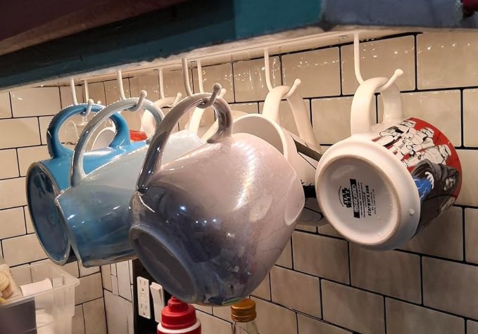 ECROCY Coffee Mug Holder Under Cabinet, Easy Screw Mounting, 3 Pack Mug Rack with Wide Hook Spacing, Sturdy Mug Hooks Space-Saving