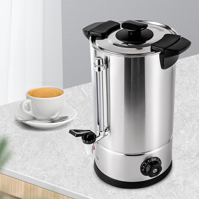 Commercial Coffee Maker,Stainless Steel Coffee Urn with Temperature Control, Coffee Maker Hot Water Urn for Catering (Black+Silver 10L)