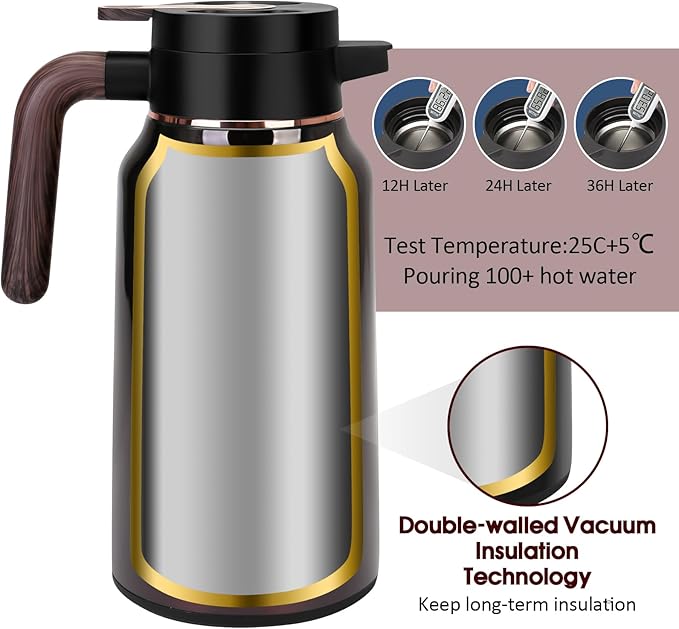 68oz Thermal Coffee Carafe, Stainless Steel Carafes for Hot Liquids 24 Hours, Insulated Coffee Carafes For Keeping Hot Coffee, Hot Water, Tea, Hot Beverage (Red)