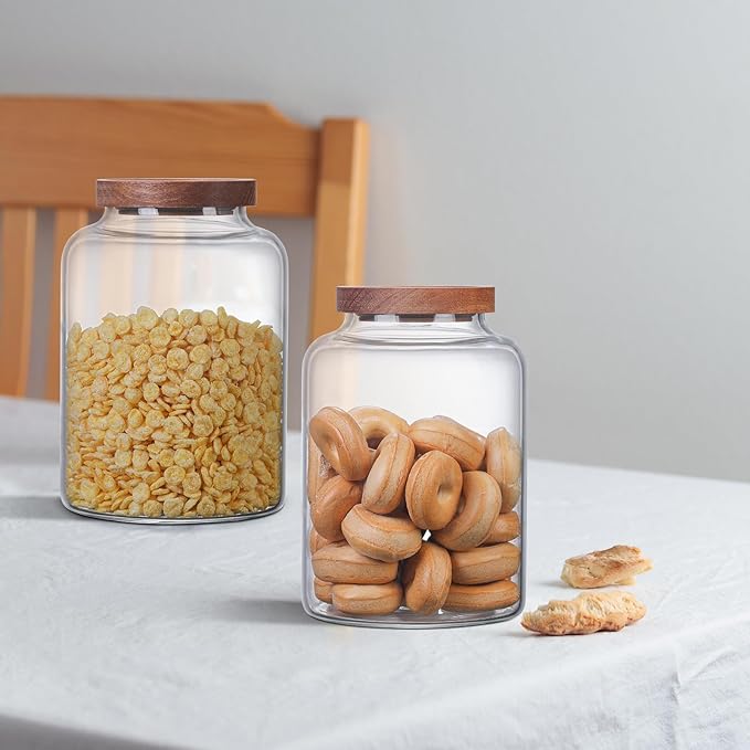 Glass Storage Jar with Lids Thicken Glass Coffee Canister Borosilicate Glass Food Containers for Spice Ground Nut Pasta Sugar Candy Tea (2000ml/67 oz-1 PACK（No spoons）)
