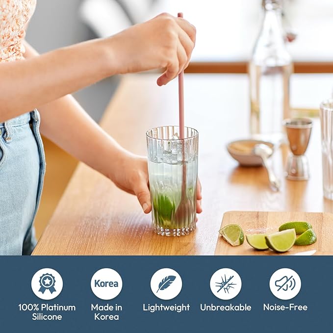 carrotez 9.9" Silicone coffee stirrer, Long Reusable Coffee Spoon for Iced Tea, Multipurpose Beverage Stirring Spoon - Coral Pink