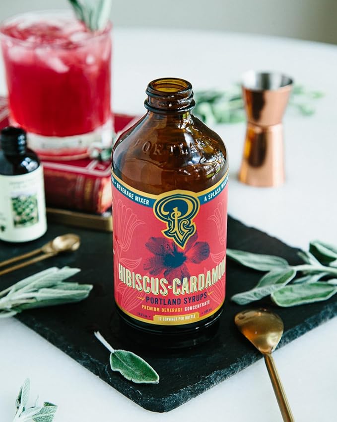 Portland Syrups Hibiscus Cardamom Syrup - Craft Exquisite Cocktails, Mocktails, Tea, Soda, Coffee Drinks, and More - 12 oz with 12 Servings (Pack of 2)