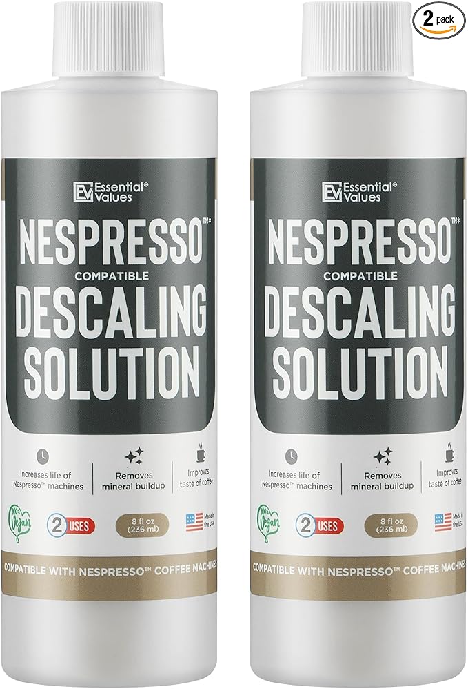 Essential Values Descaling Solution Compatible with Nespresso - Coffee Descaler - Coffee Maker Cleaner - Kettle, Espresso Machine Cleaning - 12 Month Supply 2-Pack