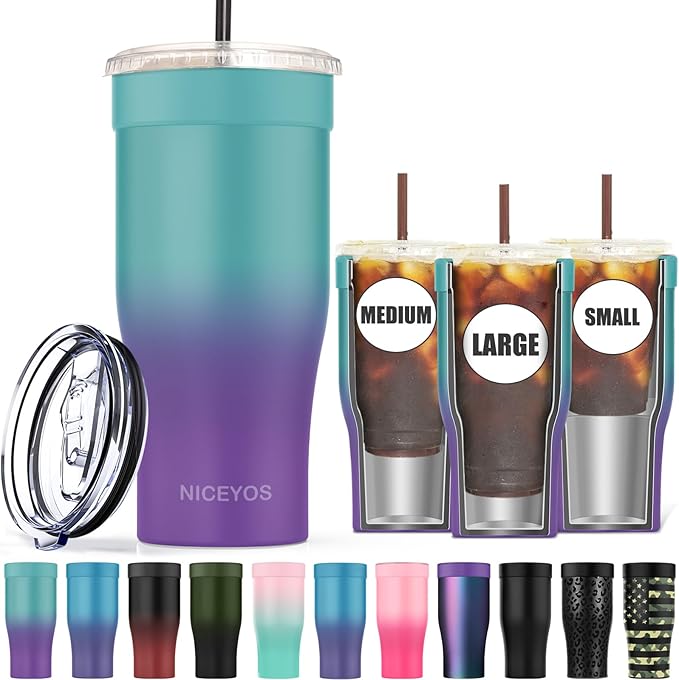 Universal Iced Coffee Sleeve - Insulated Double Wall Reusable Stainless Steel Holder Sleeves Insulator for Cold Drinks Fits Small Medium Large To Go Cups Gifts for Men Women Him Her (Fairyland)