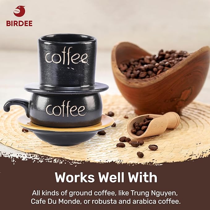 Birdee Ceramic Phin Filter - Red Small Dripping Ceramic Coffee Phin Filter for Ground Coffee - Portable Camping Coffee Maker - Easy to Use Coffee Drip Filter - Gift for coffee lovers