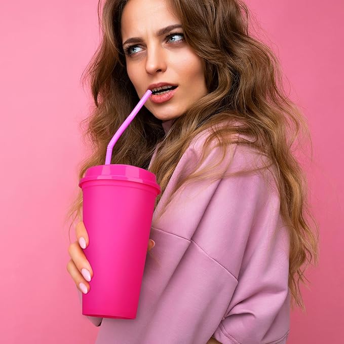 Domensi 15 Pack Reusable Coffee Cups with Lids 16 oz Disposable Travel Cups Bulk Plastic to Go Coffee Tumblers for DIY Hot Cold Drink Party Favors Coworker, Microwaveable (Rose Red)