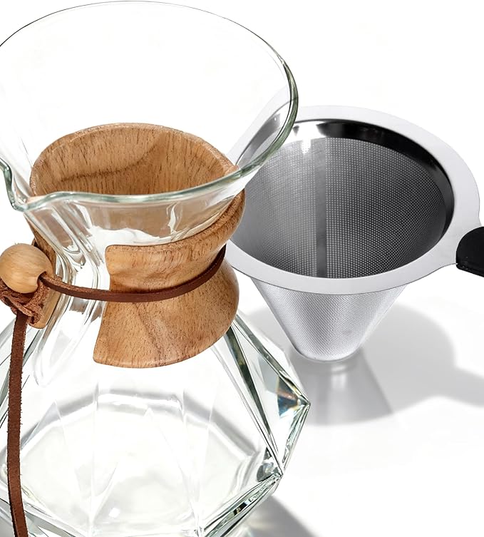 AGOGO Pour Over Coffee Maker Glass - 6/8/10 Cup Barista Kit with 304 Stainless Filter for Home, Office, Camping, Cafes - Easy Clean Coffee Dripper Set (Rag&Brush Included) (8 Cup/28 oz-Diamond Shape)