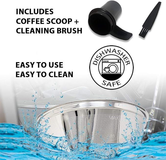 GOLDTONE Stainless Steel Coffee Filter - No.4 Cone Style Permanent Metal Reusable Coffee Filter for Cuisinart Coffee Makers - Includes Scoop and Brush