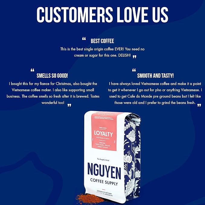 Nguyen Coffee Supply - Loyalty Signature Robusta & Arabica Blend: Medium Roast Premium Ground Coffee Beans, Vietnamese Single Origin, Direct Trade, Roasted in Brooklyn [12 oz Bag]