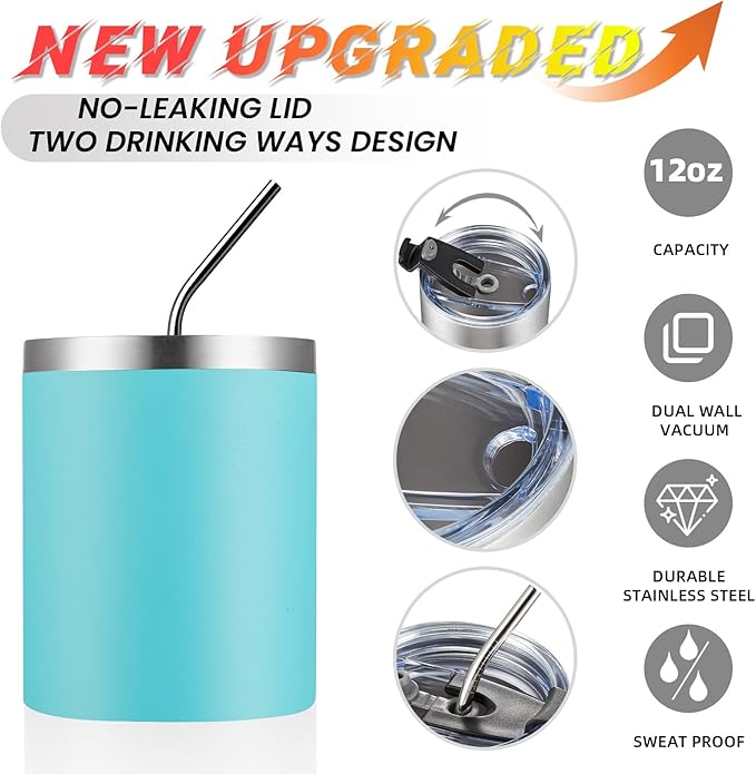 MEWAY 12oz/8Pack Insulated Stainless Steel Reusable Mug, Double Wall Durable Coffee Cup, Powder Coat, For Coffee, Beer, Home, Office (Light Green, 8 Pack)