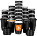 100 Pack 16 oz Disposable Coffee Cups with Lids and Straws, Insulated Ripple Wall To Go Paper Corrugated Cups, Bulk for Hot/Cold Drinks, Cafe Bar, Office, Chocolate, Cocoa (Black)