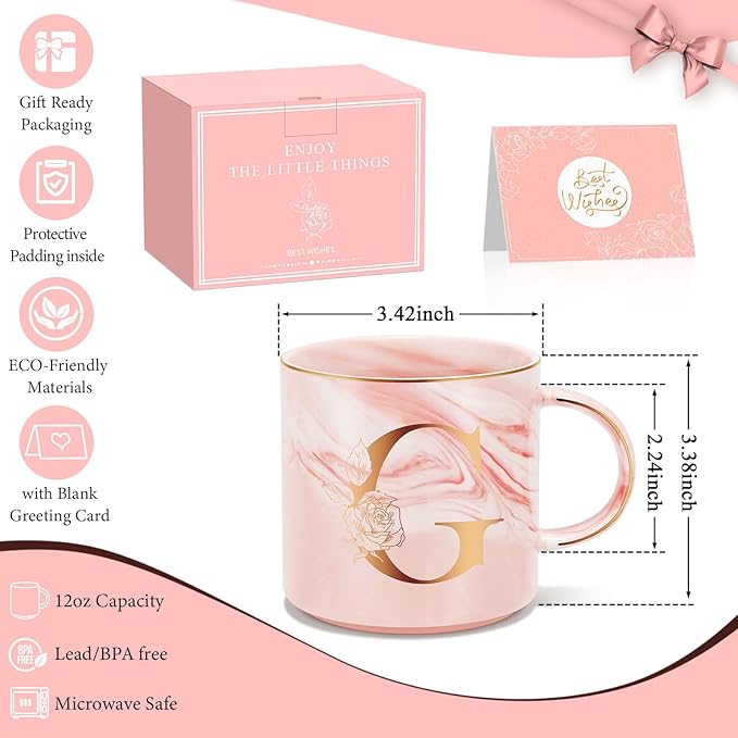 Personalized Gifts for Women Coffee Mug, Initial Customized Gift Monogrammed A-Z Coffee Mug 12 OZ, Christmas Anniversary Birthday Gifts for Women Mom Grandma Friend Sister Wife(G)