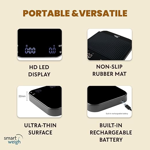 Smart Weigh Coffee Scale 3000g x 0.1g High Precision Sensors Accurate Scale for Espresso Pour-Over Coffee Digital Kitchen Food Scale for Baking Portable Kitchen Scale with LED Display