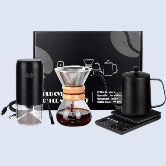 Pour Over Coffee Dripper Set, Hand Drip Coffee Maker Set, All in One Pour Over Kit with Electric Grinder, Coffee Dripper Set, Ideal for Anniversary Birthday Gift