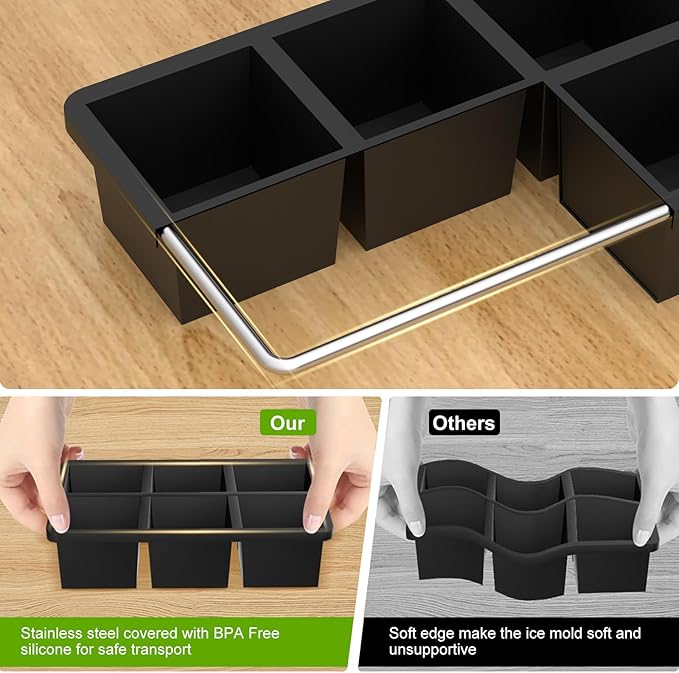 Samuelworld Premium Ice Tray Combo (3 Pack), Large Ice Sphere Maker & New Upgraded Ice Cube Trays, Food Grade, Easy To Use, Spill-Free Integrated Funnels, Whiskey Bourbon Cocktails, Black