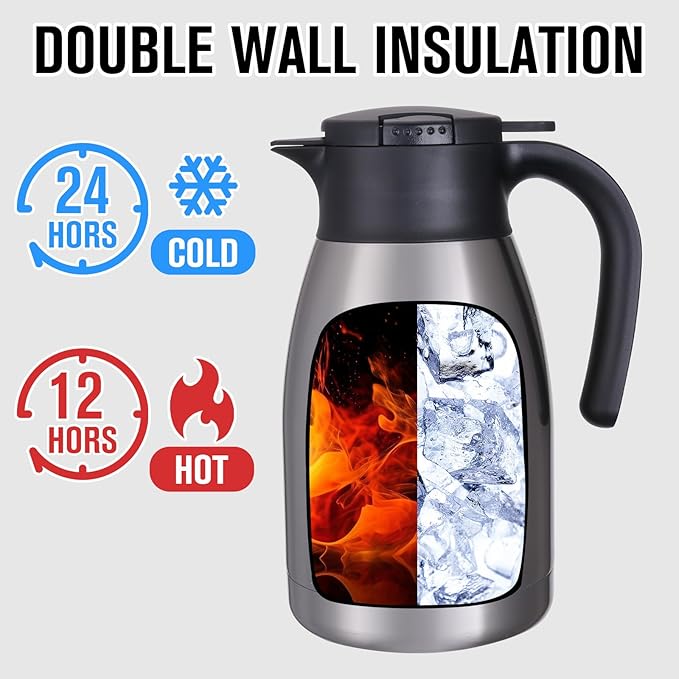 GiNT 51Oz Stainless Steel Thermal Coffee Carafe with Lid/Double Walled Vacuum Thermal Carafe / 12 Hour Heat Retention (Silver, 1.5L)