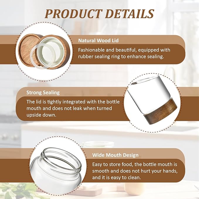 50 oz/1500 ml Clear Glass Storage Canister with Airtight Wooden Screw Lid, Large Tall Cute Decorative Glass Food Container Jar for Coffee, Candy, Cereal, Cookie, Sugar, Pasta, Flour, Juices