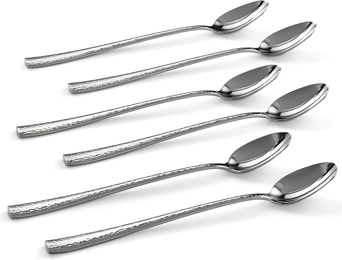 Hudson Essentials Hammered Iced Tea Spoons, 18/10 Stainless Steel Long Handle Spoons for Stirring Cocktails, Tea, Coffee, Set of 6