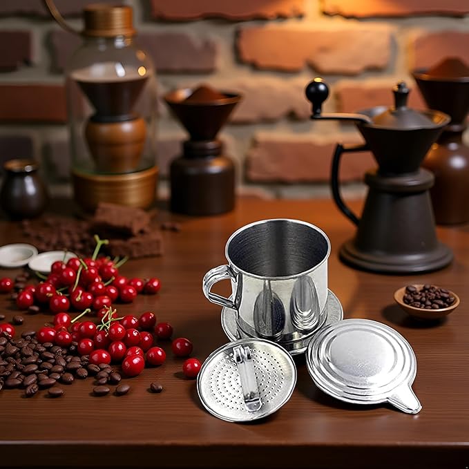 Silver Vietnamese Coffee Filter Stainless Steel Coffee Pot Drip Infuse Cup Brewing Teapot No Need Paper Drip Coffee Pot Machine Filter